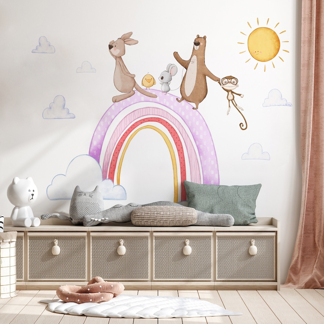 Rainbow Pastel Wall Decal, Watercolor Rainbow Decal, Nursery Wall Decal ...