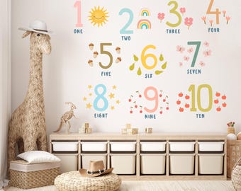 Nursery Rainbow Numbers Wall Sticker , Playroom Wall Decal, Kids Educational Decor