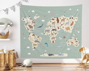 Tapeçaria Mapa Mundi, Tapeçaria Mapa Mundi Infantil, Mapa Mundi para Quarto de Bebê, Mapa Mundi para Crianças