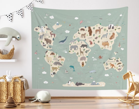 Kids world map tapestry hot sale