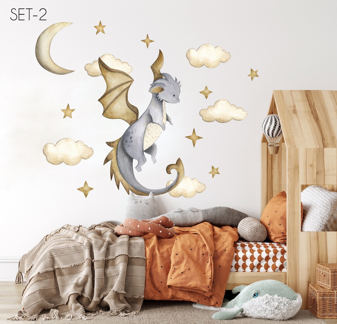 Baby Dragon Nursery Wall Decal , Kids Fairy Tale Stickers , Dragon ...