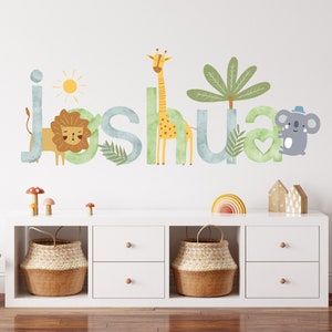 Personalized Nursery Name Decal Set with Safari Animals - Custom Name Sticker for Nursery Decor, Kids Room or Playroom