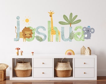 Personalized Nursery Name Decal Set with Safari Animals - Custom Name Sticker for Nursery Decor, Kids Room or Playroom