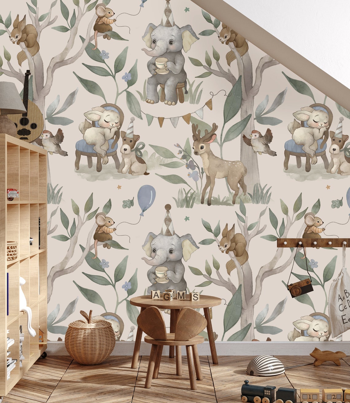 Woodland Pattern Wallpaper Nursery, Forest Wallpaper, Watercolor ...