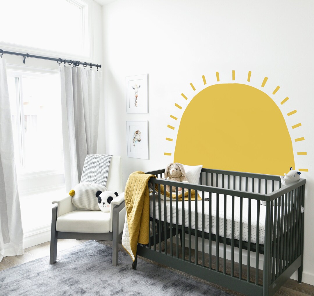 Large Half Sun Wall Decal, Sunshine Wall Decal, Boho Nursery Wall ...