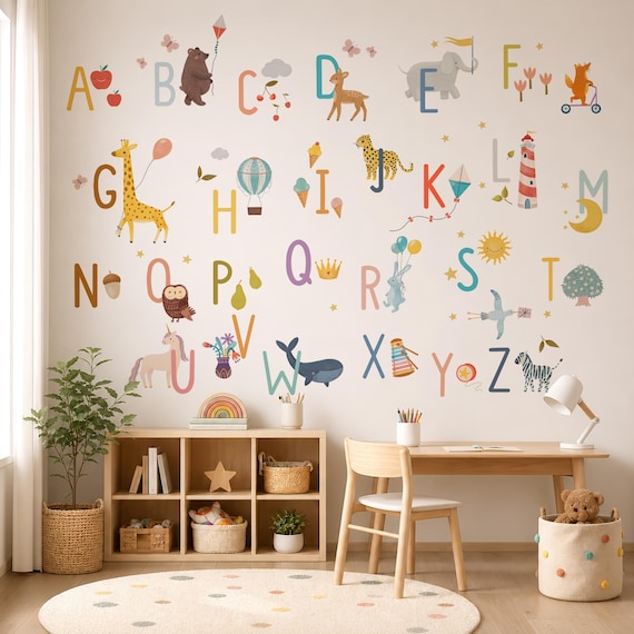 ABC Alphabet Wall Decal - Educational Nursery Decor, Removable Vinyl Sticker for Kids Room