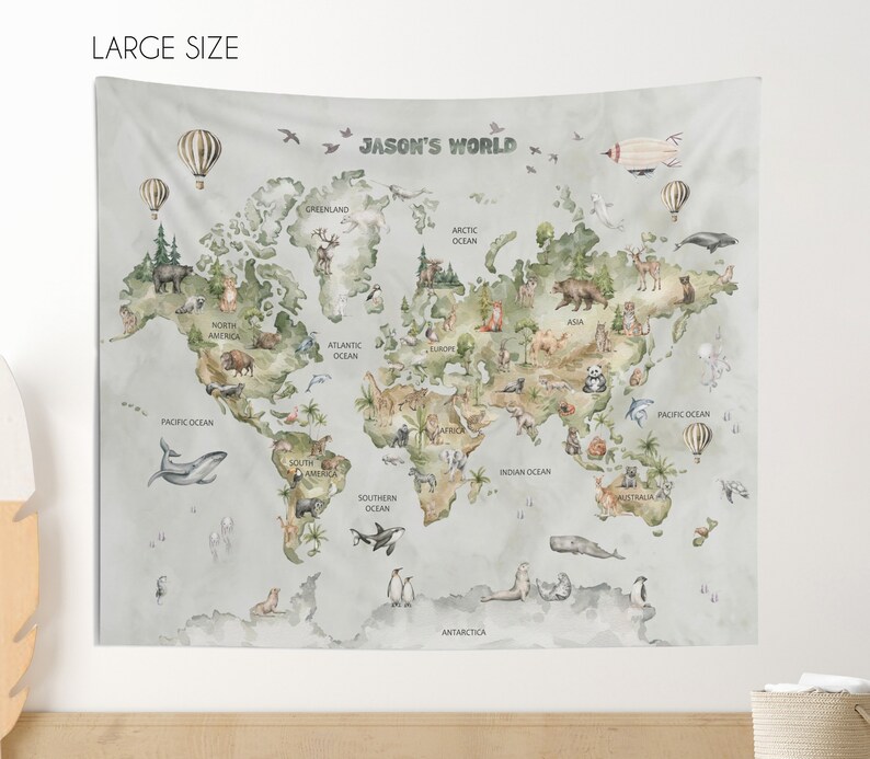 World Map Tapestry Kids World Map Tapestry Custom Tapestry Etsy