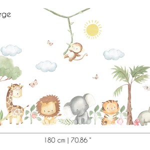 Puede incluir: Un conjunto de calcoman&iacute;as de animales de acuarela para pared que incluyen una jirafa, un le&oacute;n, un elefante, un tigre y un rinoceronte. Las calcoman&iacute;as son perfectas para una guarder&iacute;a o una habitaci&oacute;n infantil y vienen en una variedad de colores, incluyendo marr&oacute;n, naranja, gris y verde. Las calcoman&iacute;as miden 65 cm de alto y 180 cm de ancho.