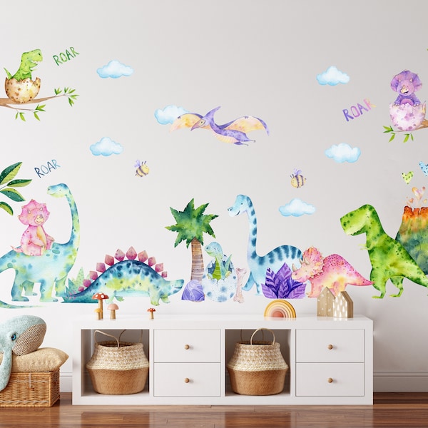 Grand ensemble de stickers muraux dinosaures, stickers muraux dinosaures, Jurassic World dans la chambre de garçon, stickers dinosaures, art mural dinosaure, sticker mural enfants