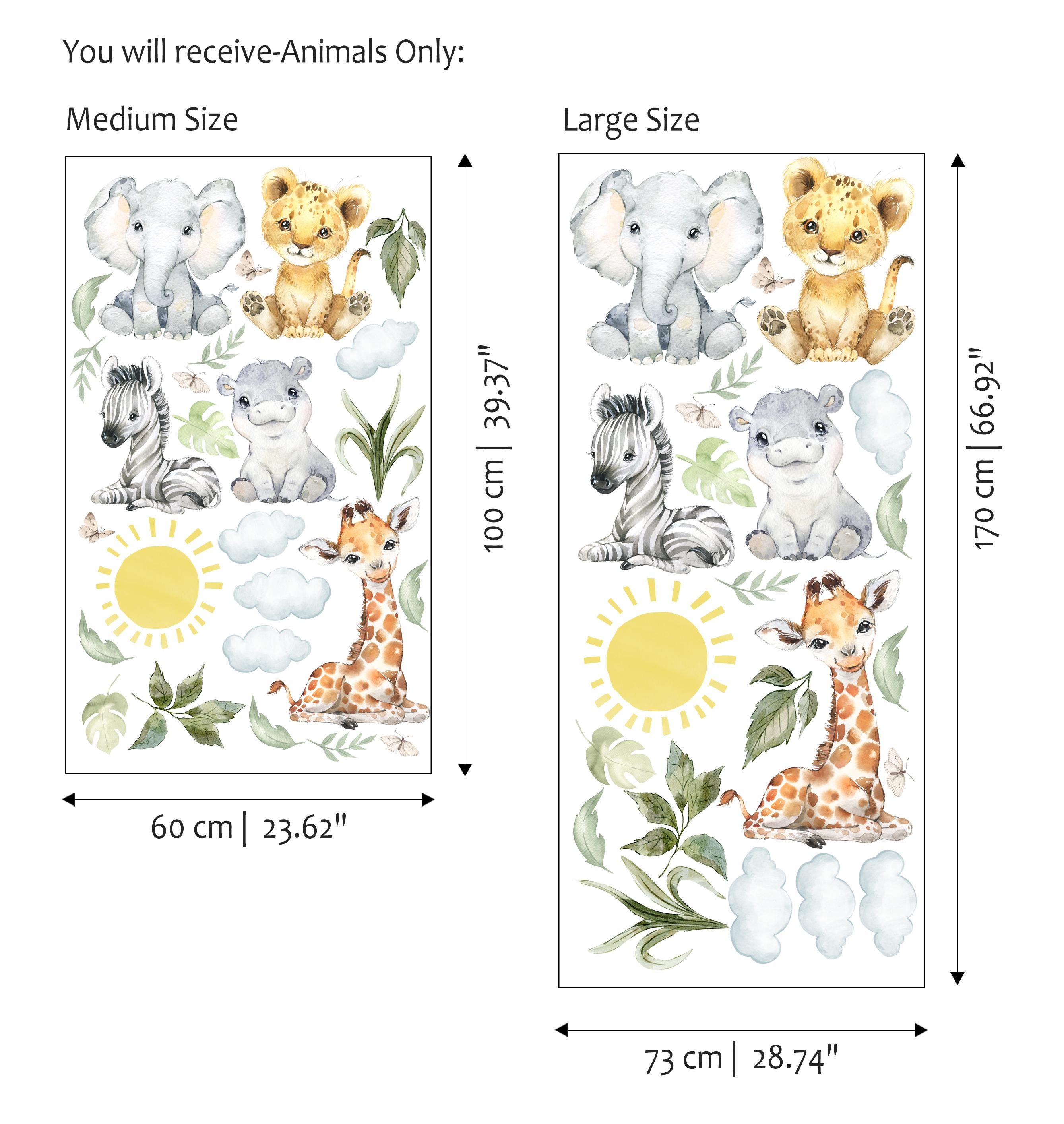 XL Watercolor Safari Animals Wall Decal Set, Peel and Stick Nursery ...