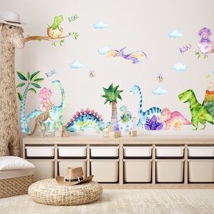 dinosaur wall decal big set, dinosaur wall stickers, Jurassic World in boy room, dinosaur stickers, dinosaur wall art, kids wall sticker