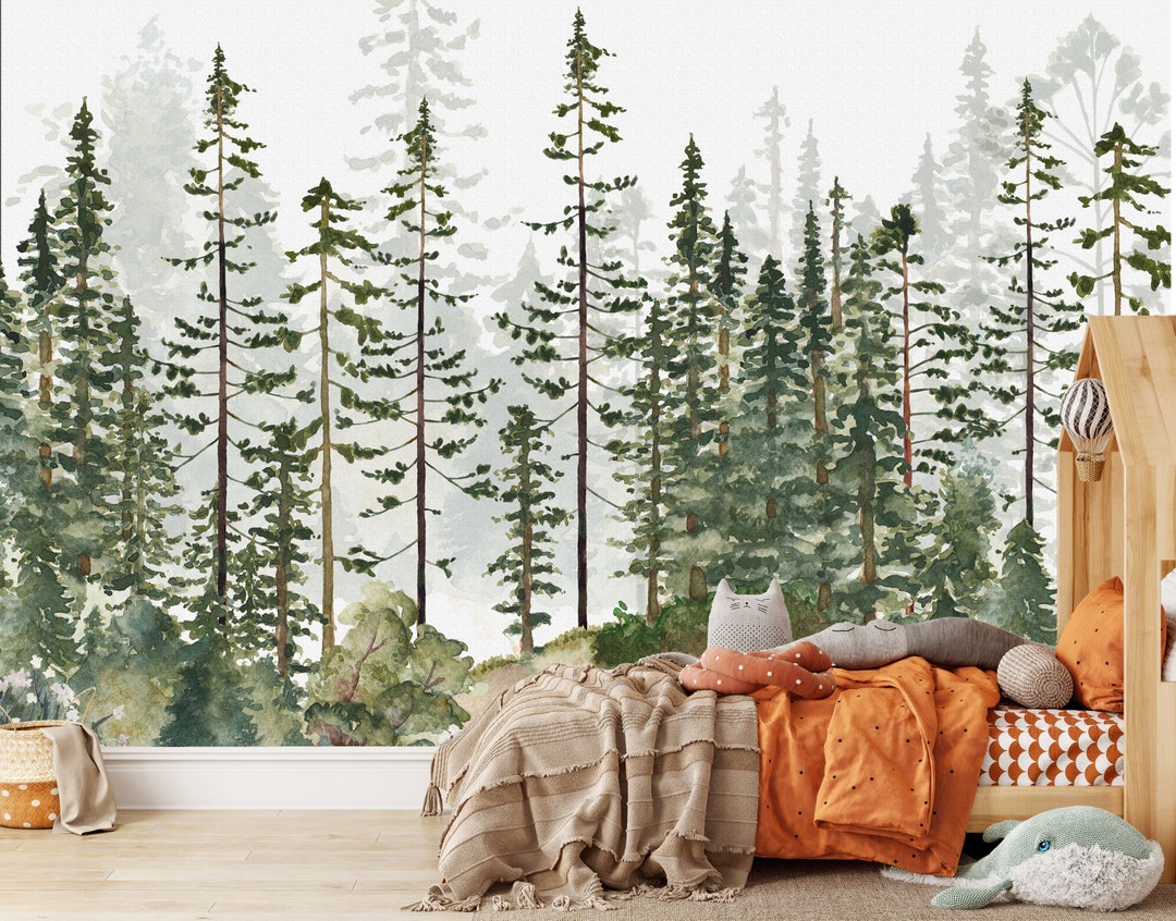Woodland Wallpaper Nursery, Forest Wallpaper Peel and Stick, Watercolor