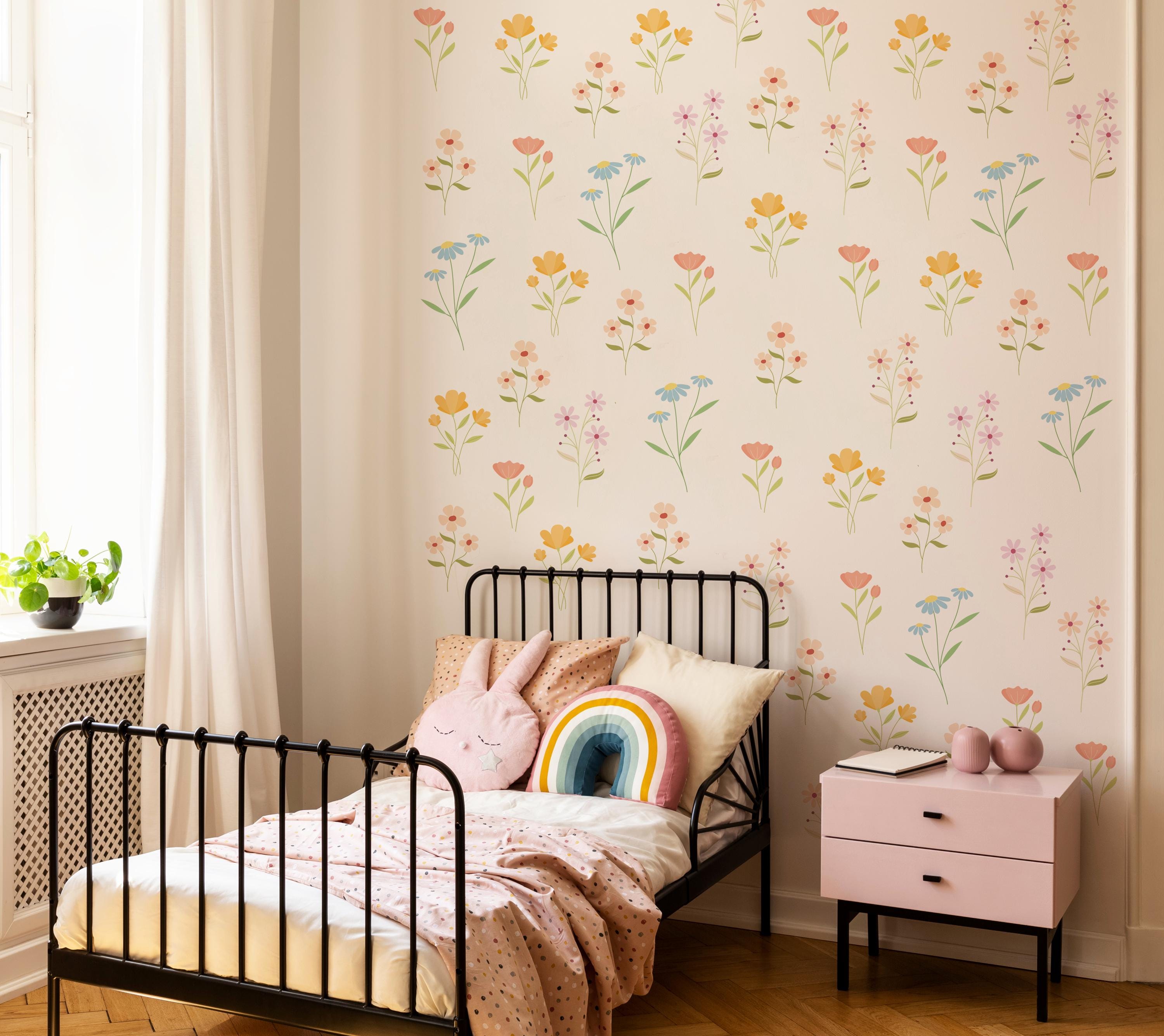 Wildflower Wall Decal, Boho Flower Decals, Watercolor Floral Nursery ...