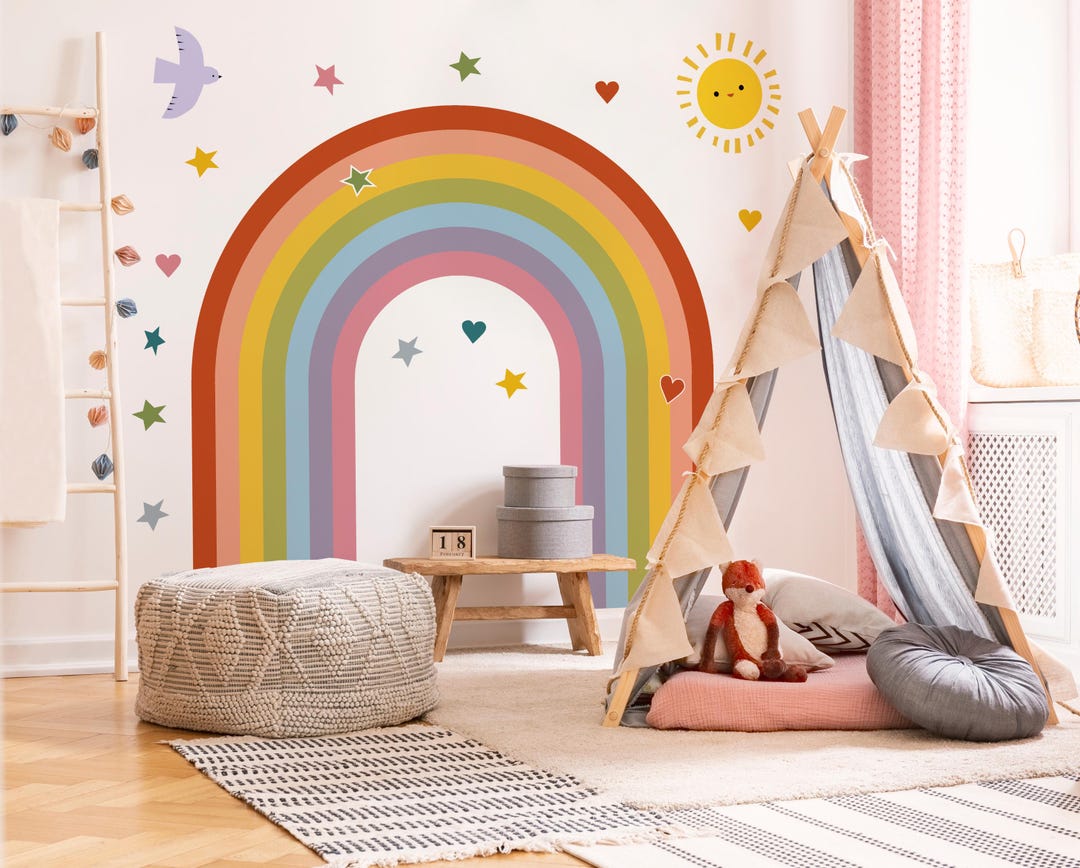 Pastel Colorful Rainbow Nursery Wall Decal, Boho Kids Room Decor ...
