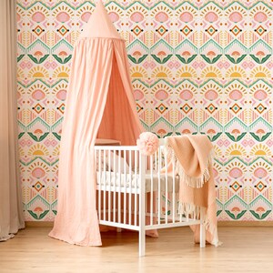 Carta da parati geometrica Boho per la cameretta dei bambini, carta da parati rimovibile per la cameretta dei bambini, carta da parati decorativa per la cameretta delle bambine