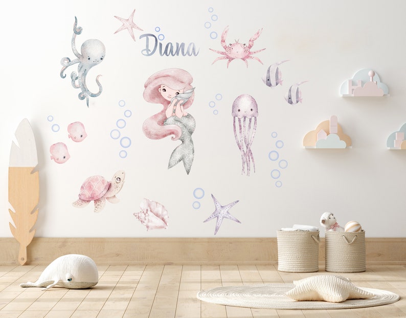Mermaid Wall Decal, Under the Sea Nursery Stickers, Ocean Kids ...