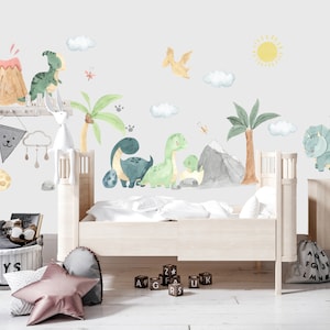 dinosaur wall decal big set, dinosaur wall stickers, Jurassic World in boy room, dinosaur stickers, dinosaur wall art, kids wall sticker