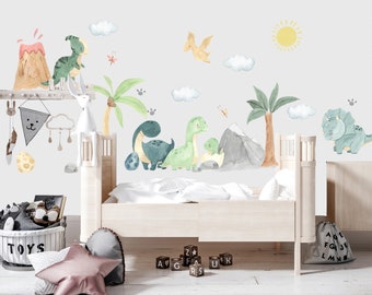 dinosaur wall decal big set, dinosaur wall stickers, Jurassic World in boy room, dinosaur stickers, dinosaur wall art, kids wall sticker