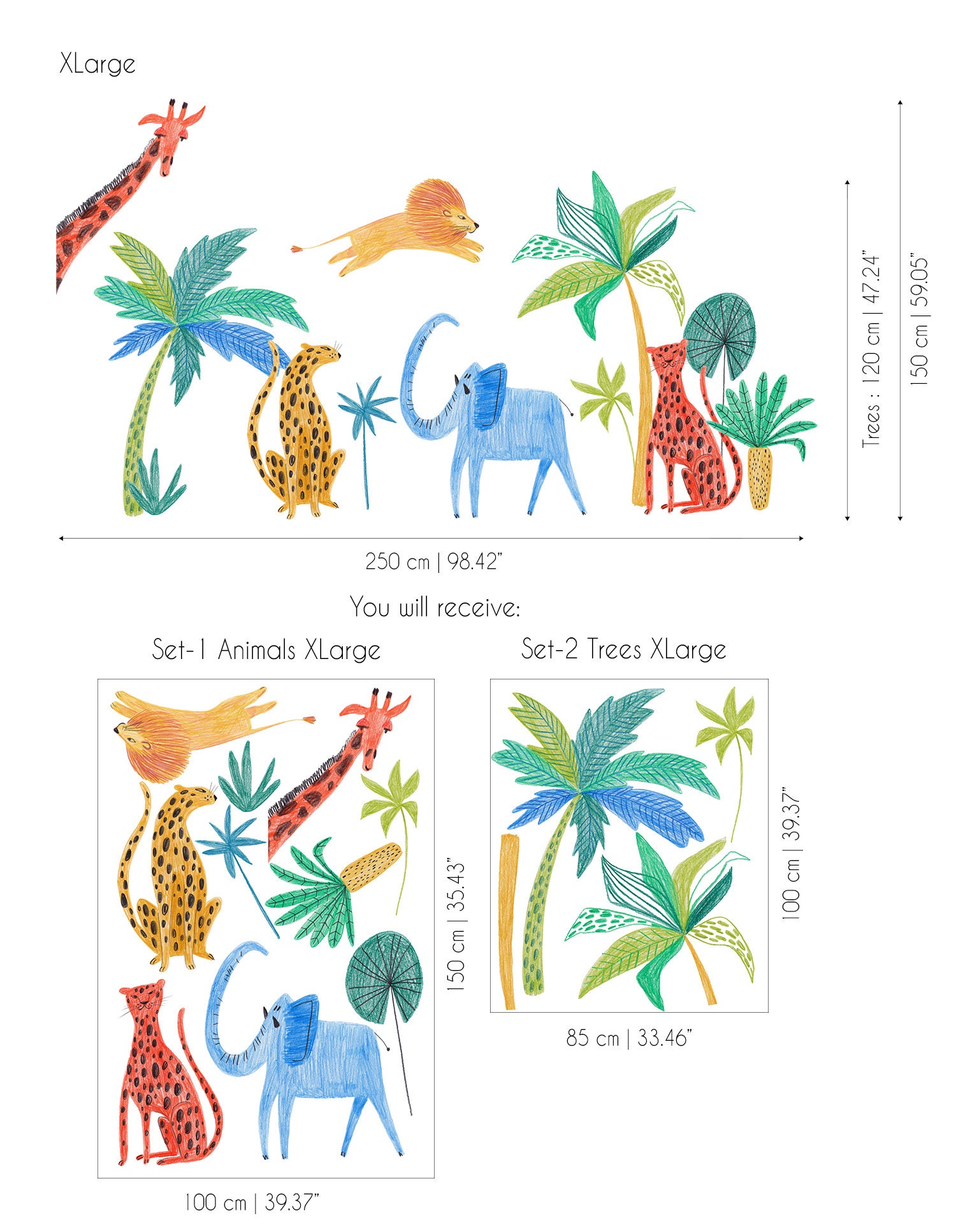 Safari Animals Decal , Palm Tree Wall Sticker , Jungle Nursery, Lion ...