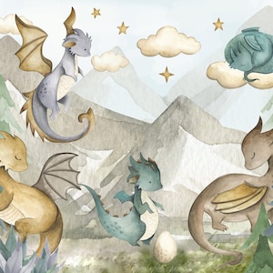 Dragon Kids Wallpaper, Dragon Fairytale Kids Wallpaper, Animals Wallpaper, Peel and Stick