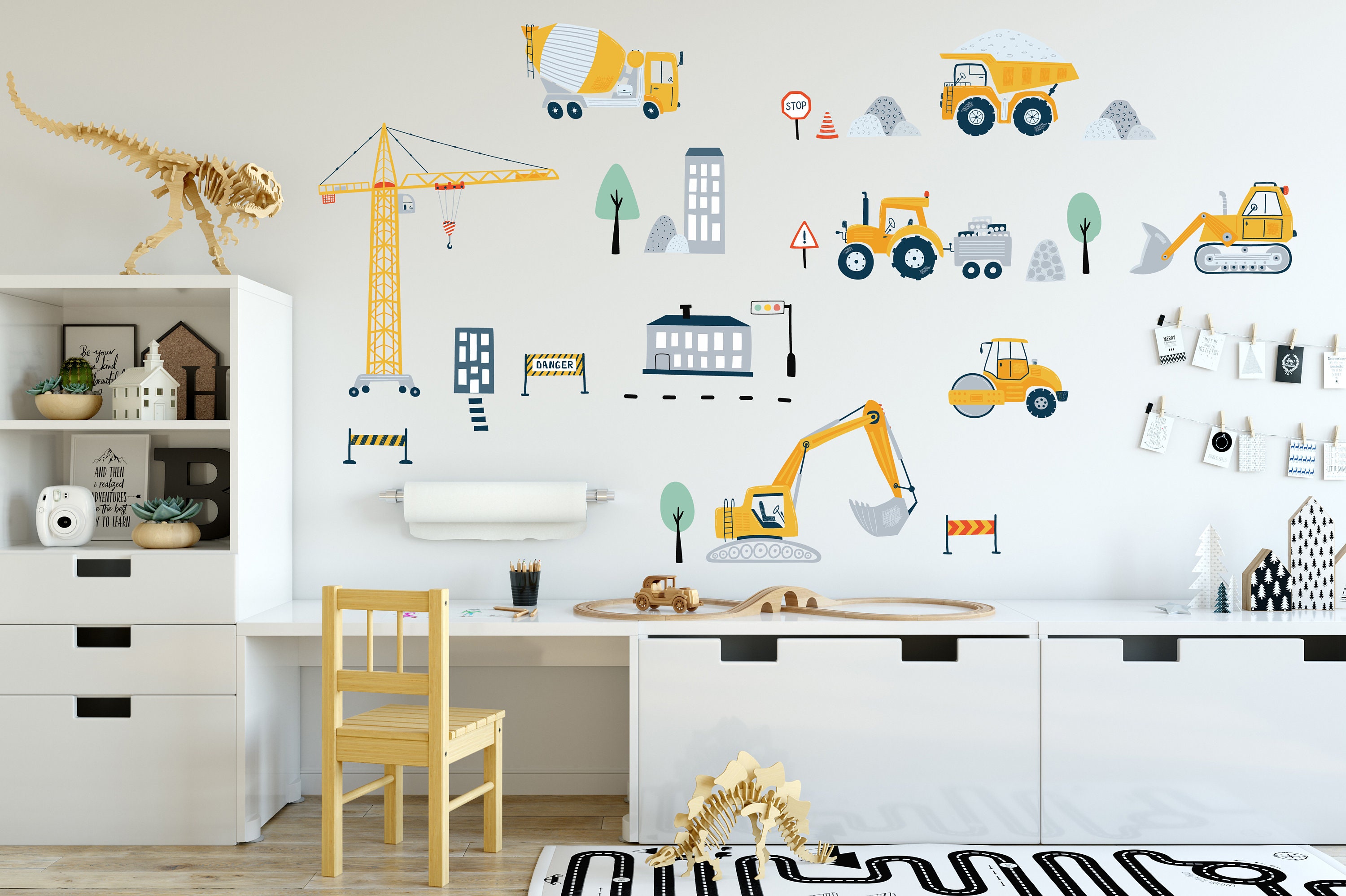 2 Rollen Baustellen Sticker - Bagger & Traktor Aufkleber Für Kinder