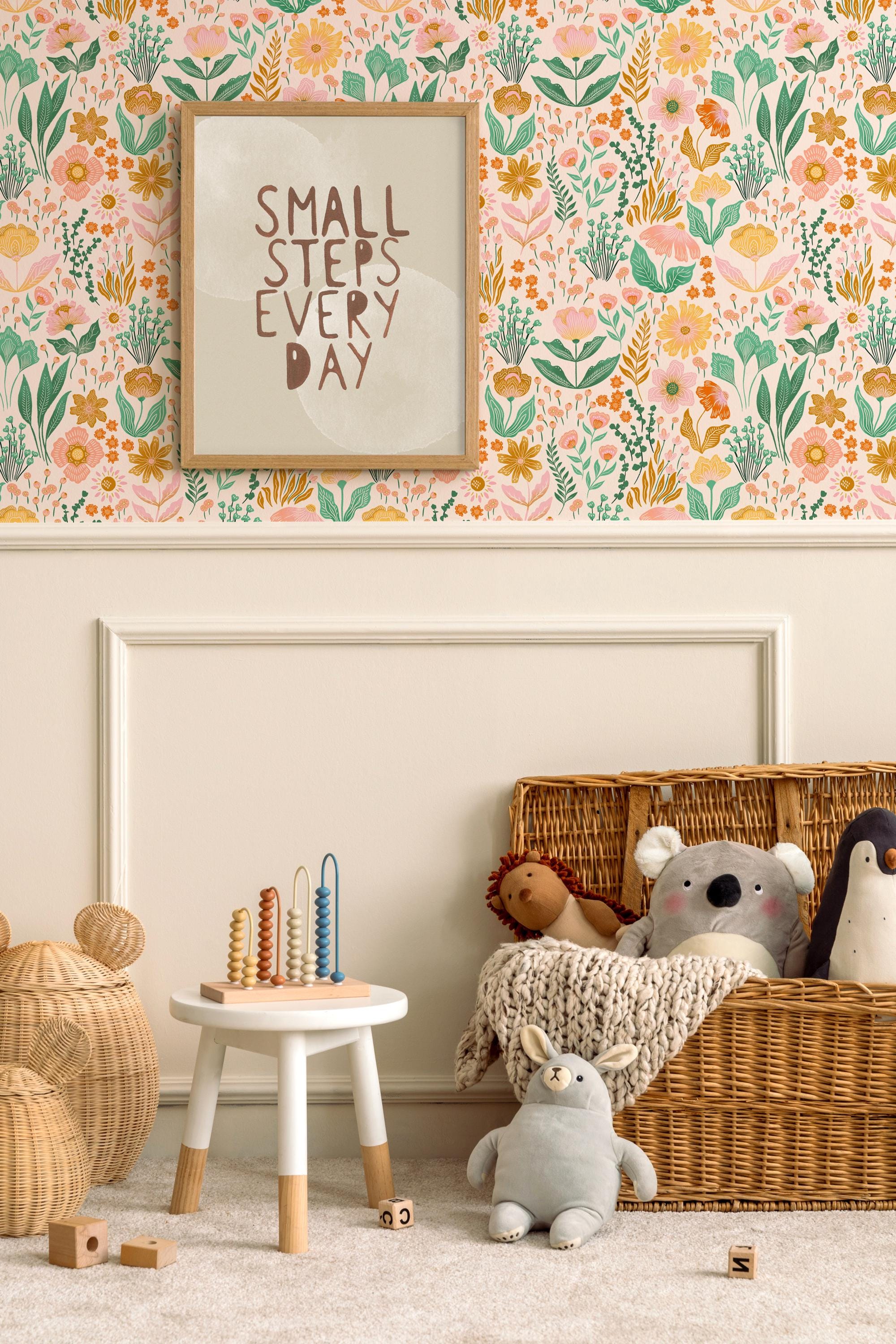 Boho Garden Flowers Nursery Wallpaper, Floral Wallpaper, Kids Flower ...
