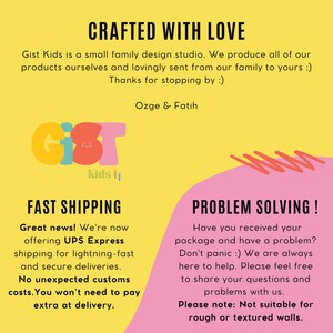 May include: A colorful graphic with text that reads "CRAFTED WITH LOVE" and "Gist Kids." The text also mentions fast shipping and problem-solving support. The background is yellow and pink.