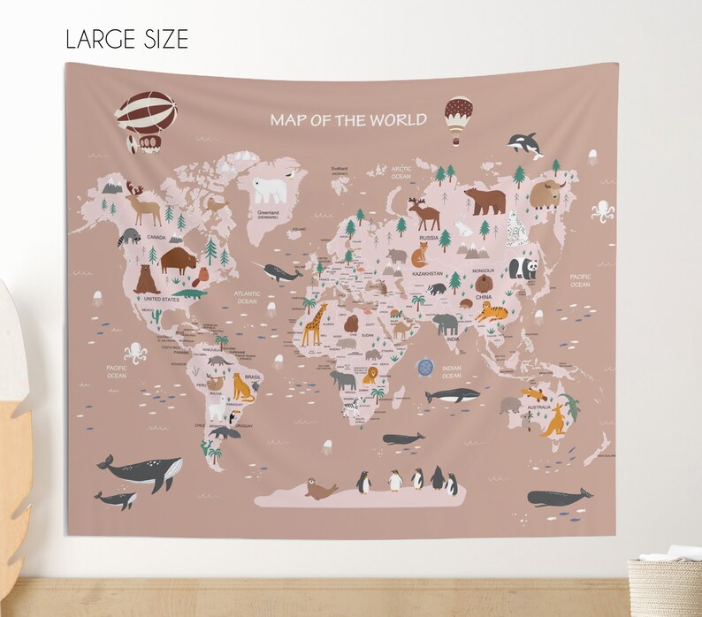 World Map Tapestry Kids World Map Tapestry Custom Tapestry Etsy