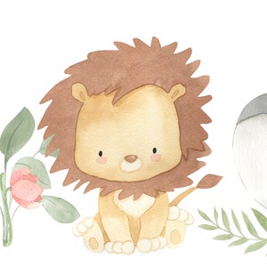 Juego de pegatinas de pared XL Safari para niños, animales de safari, vinilos decorativos, juego de pegatinas de acuarela africanas, decoración de pared infantil autoadhesiva. imagen 7
