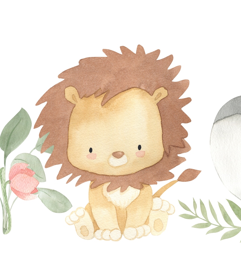 Juego de pegatinas de pared XL Safari para niños, animales de safari, vinilos decorativos, juego de pegatinas de acuarela africanas, decoración de pared infantil autoadhesiva. imagen 7