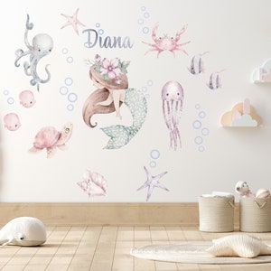 Mermaid Wall Decal: Custom Name Ocean Nursery Decor - Etsy