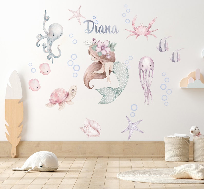 Mermaid Kids Wall Decal, Under the Sea Nursery Stickers, Ocean ...