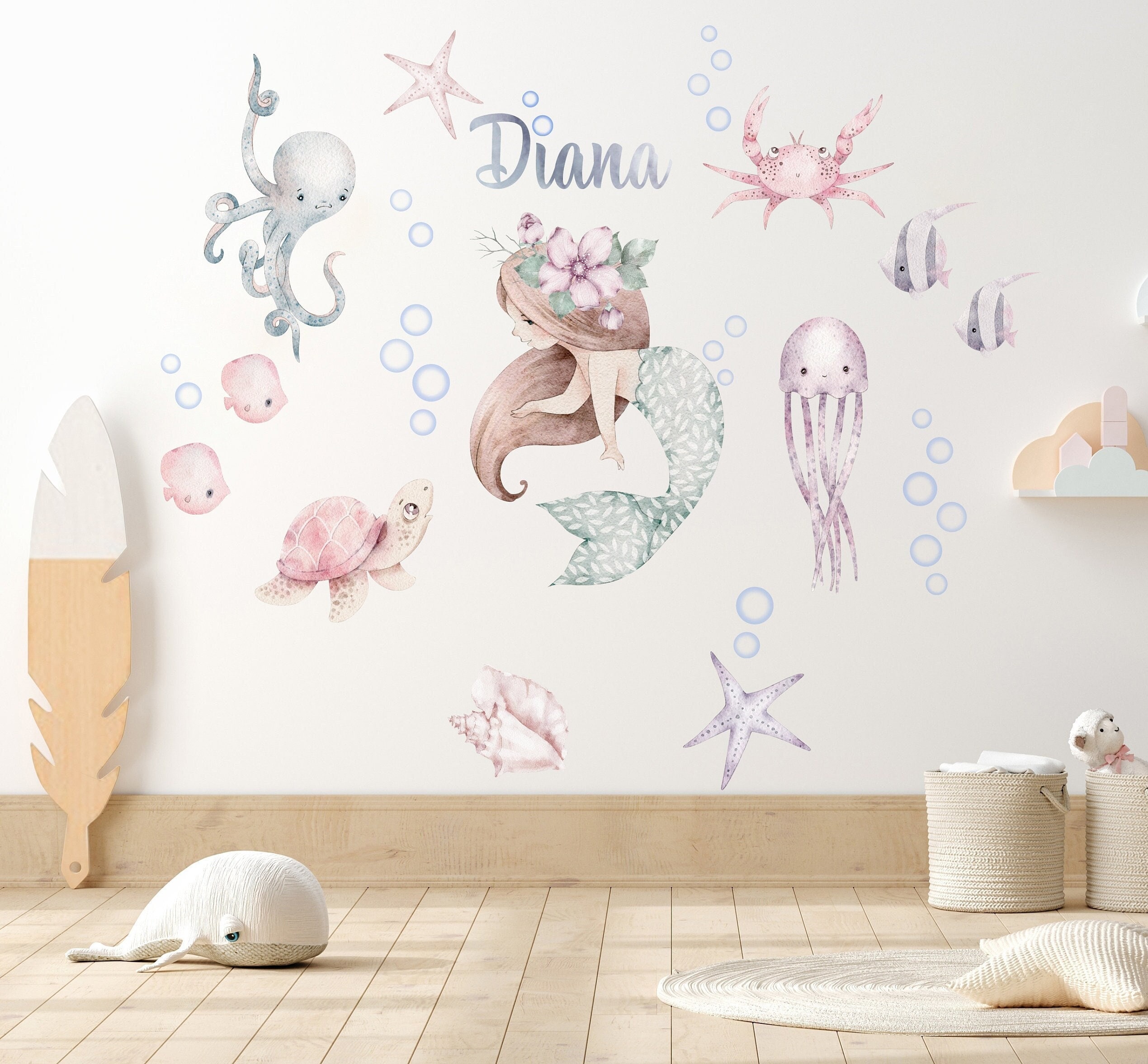 Mermaid Kids Wall Decal, Under the Sea Nursery Stickers, Ocean ...