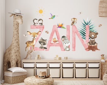 Personalized Nursery Name Decal Set with Safari Animals - Custom Name Sticker for Nursery Decor, Kids Room or Playroom