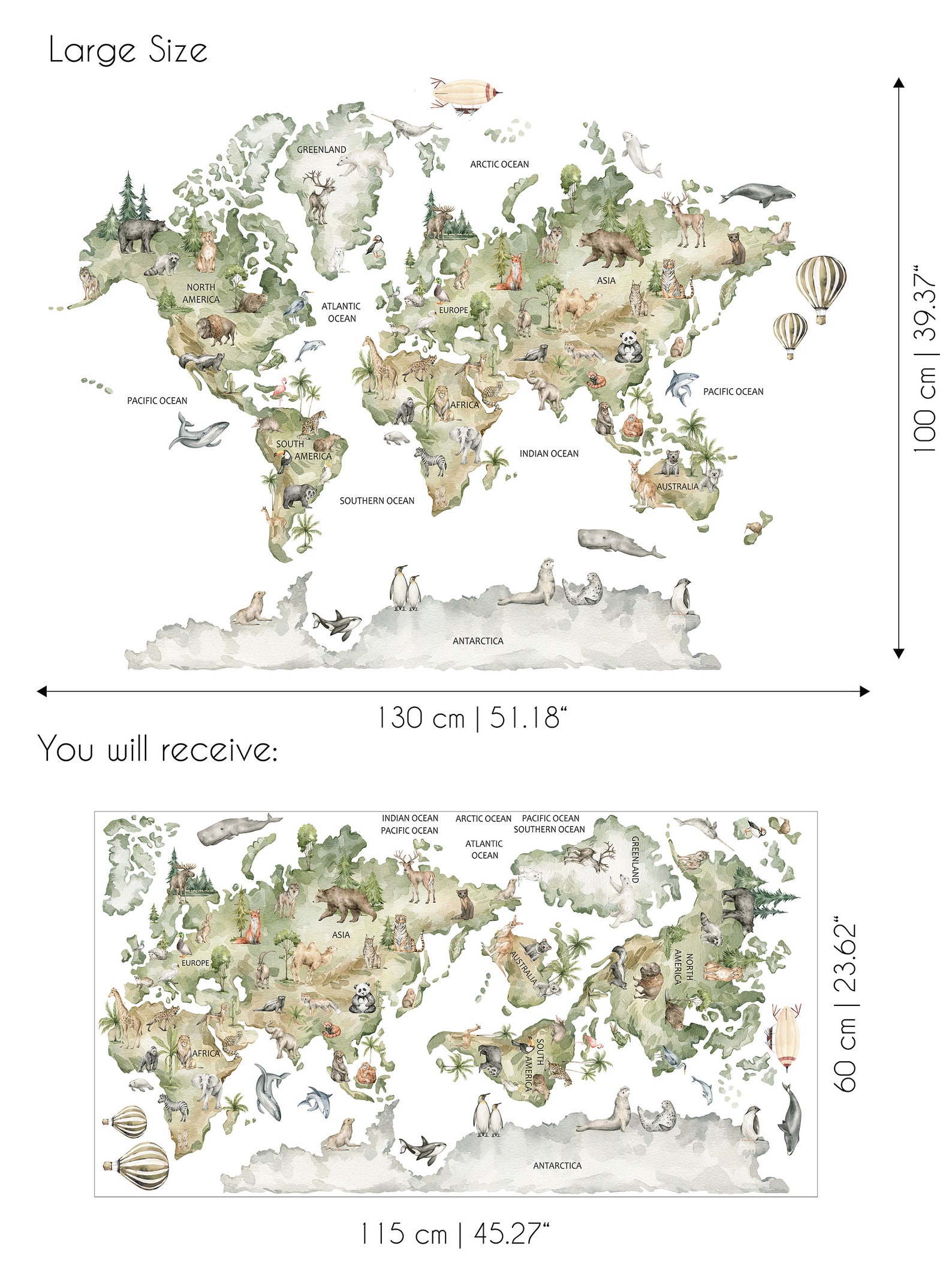 Animal World Map Wall Decal, Kids Nursery Decor - Etsy Canada