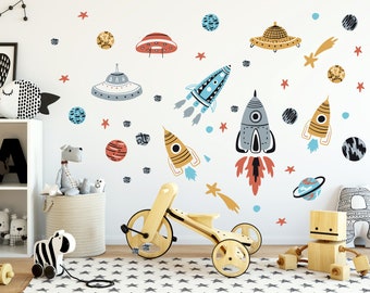 Space Decals Nursery, Space Wall Stickers, Space Wall Decal,  Astronaut Rocket, Planet, Moon, and Stars Decals