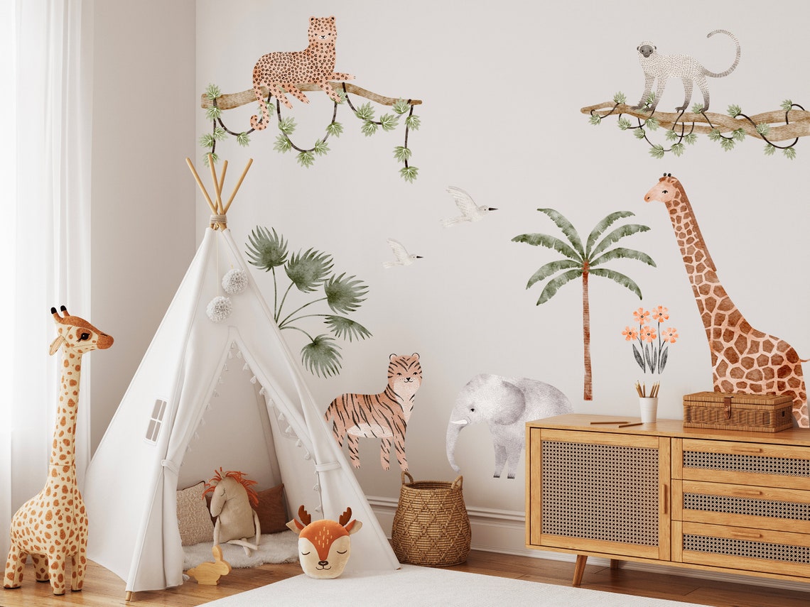 Watercolor Safari Animals Wall Decal Set: Peel & Stick Nursery Decor - Etsy
