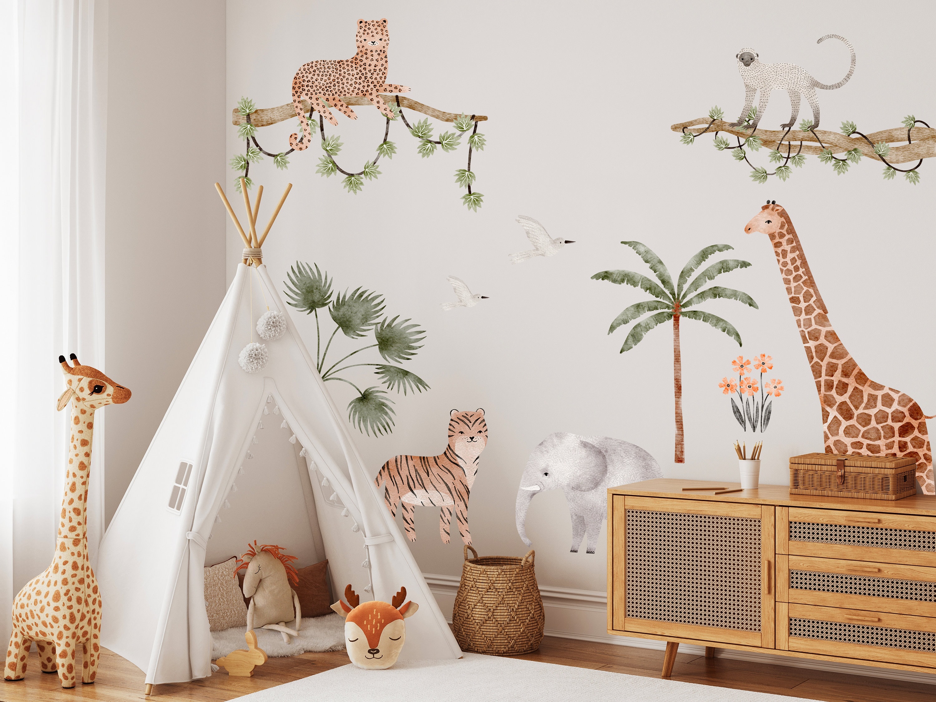 Watercolor Safari Animals Wall Decal Set: Peel & Stick Nursery Decor - Etsy