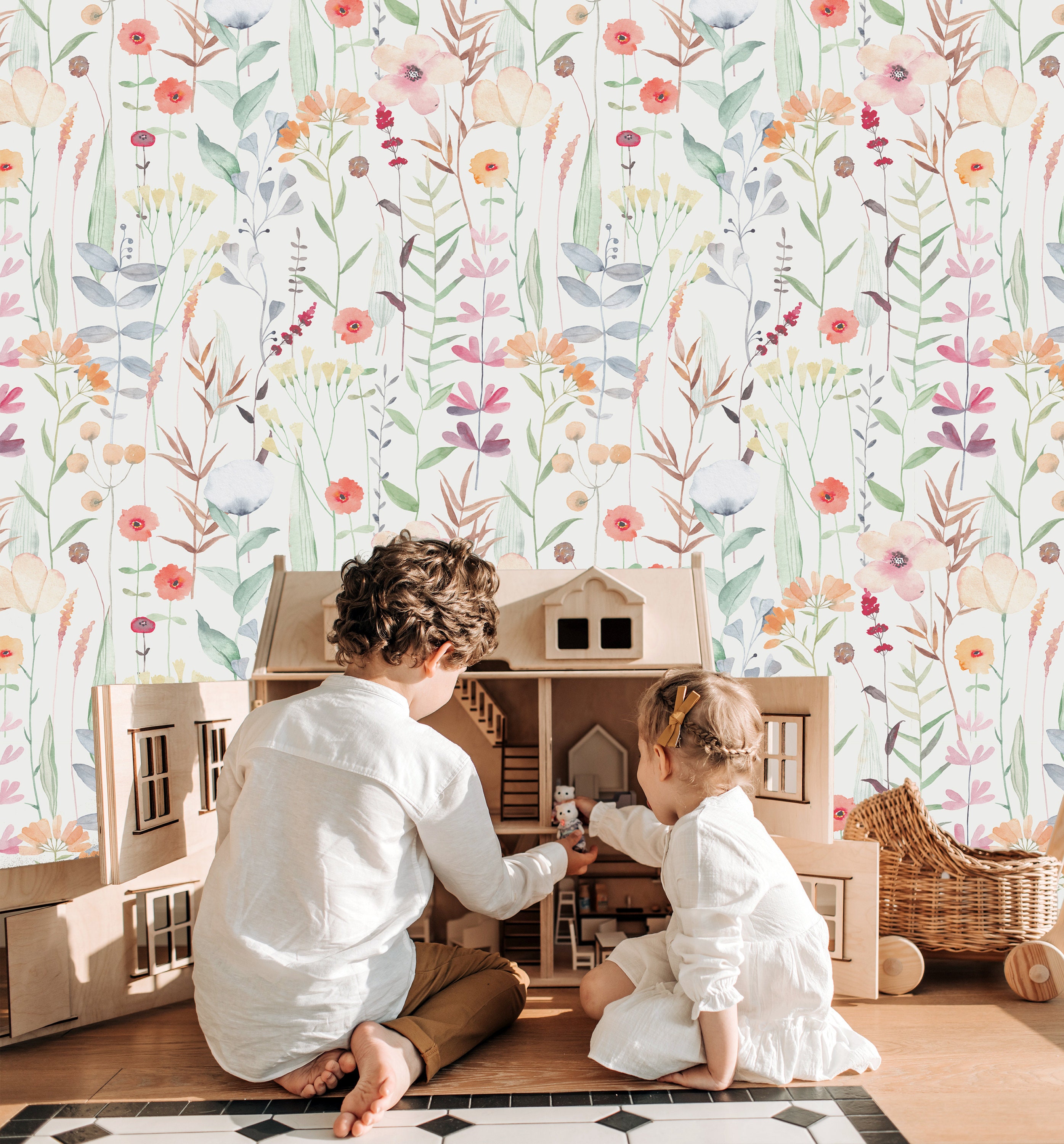 Wildflower Nursery Wallpaper Mural: Watercolor Floral Peel and Stick - Etsy