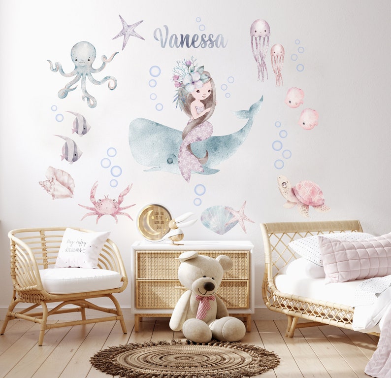 Mermaid Wall Decal: Custom Name Ocean Nursery Decor - Etsy