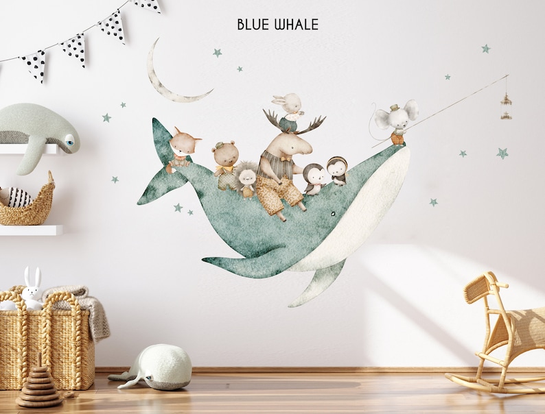 Whale Ocean Animals Nursery Wall Decal Set, Under the Sea Watercolor ...