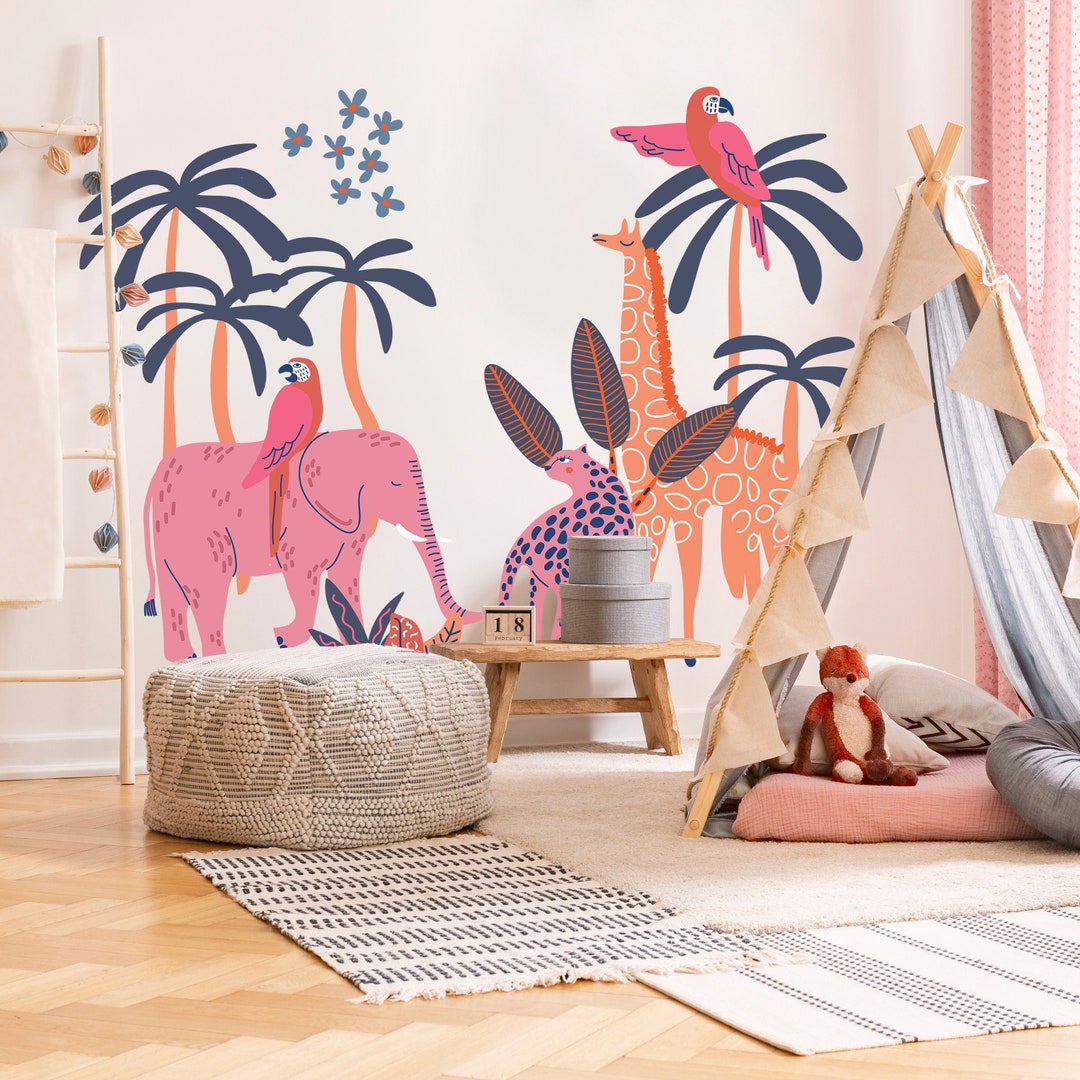 Jungle Safari Wall Decals for Nursery , Giraffe, Baby Lion Animal ...