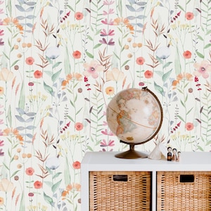 Papier peint fleurs sauvages, papier peint à fleurs, papier peint fleurs pour chambre d'enfant, papier peint aquarelle, papier peint bébé fille