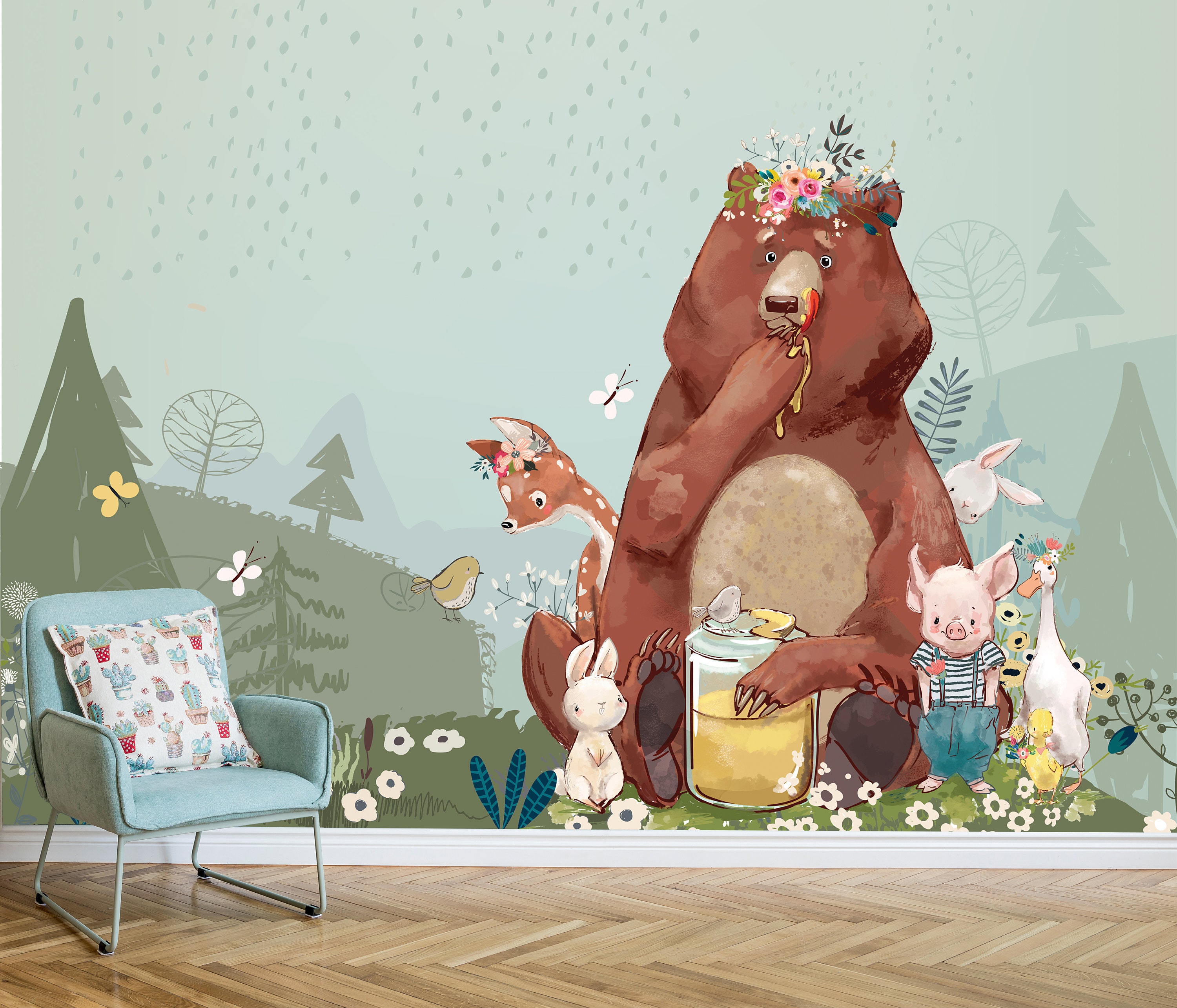 Woodland Wallpaper Peel and Stick Animal Wallpaper Forest Etsy