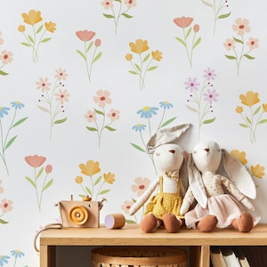 Adesivo da parete con fiori di campo – Adesivi floreali boho – Adesivi da parete floreali per cameretta – Decorazioni floreali ad acquerello – Decorazioni da parete per cameretta