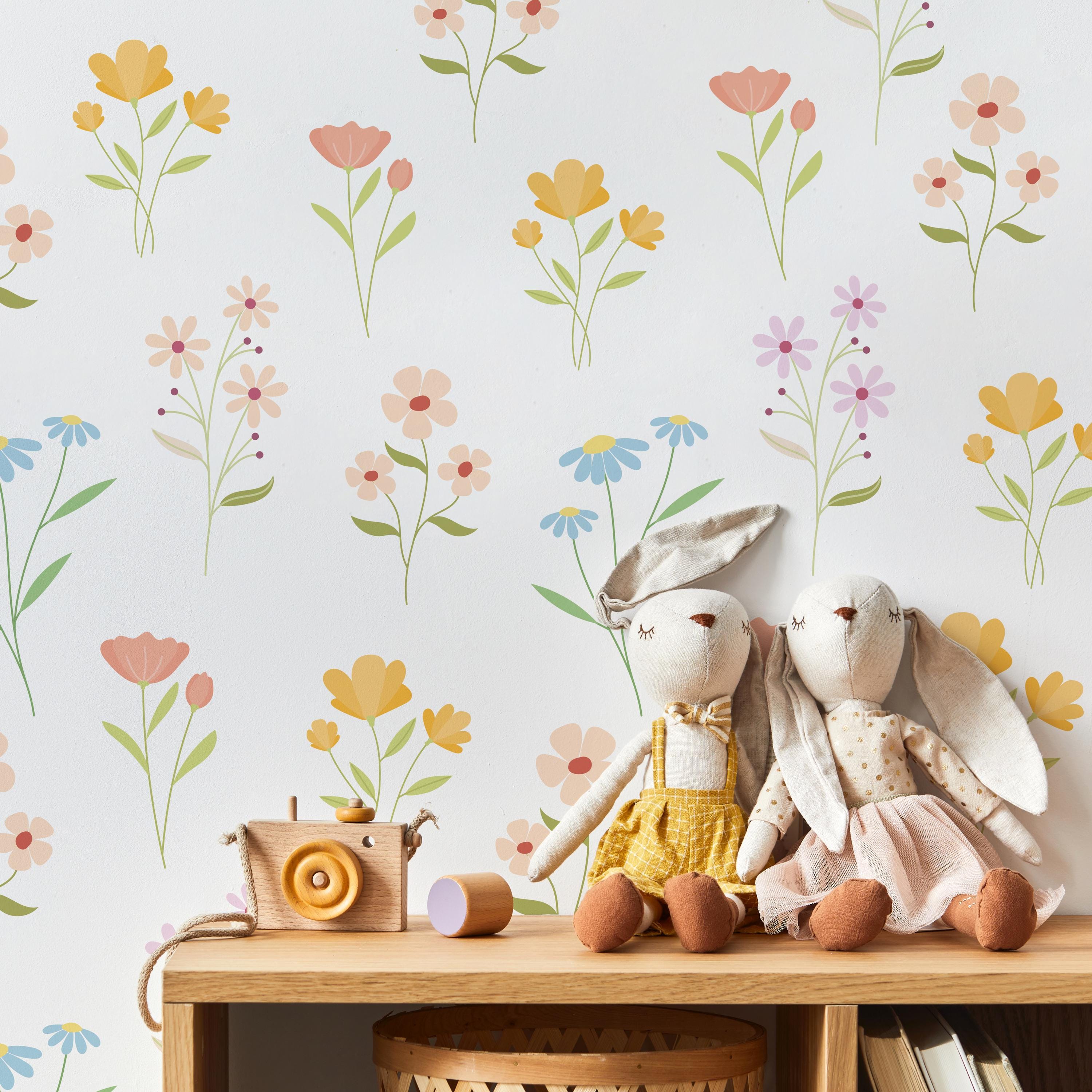 Wildflower Wall Decal, Boho Flower Decals, Watercolor Floral Nursery ...