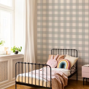 Checkered Nursery Wallpaper, Gingham Peel and Stick, Plaid Kids Room Decor, Minimalist Check Wall Mural, Classic Farmhouse Nursery Wallpaper