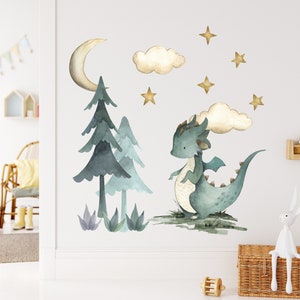 Muursticker baby draak kinderkamer, stickers sprookje kinderen, muurschildering Dragon Tales