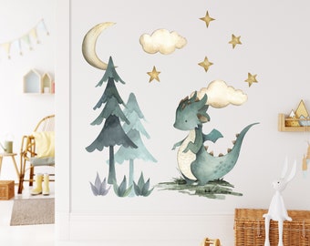 Baby Dragon Nursery Wall Decal , Kids Fairy Tale Stickers , Dragon Tales Mural