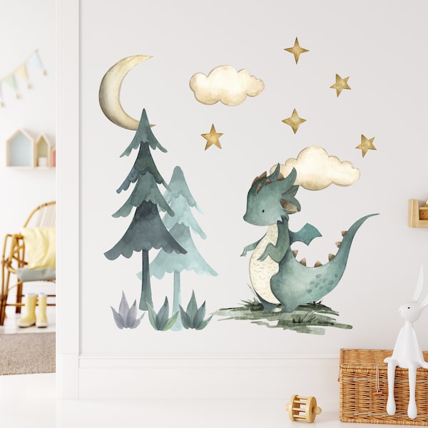 Baby Dragon Nursery Wall Decal , Kids Fairy Tale Stickers , Dragon Tales Mural